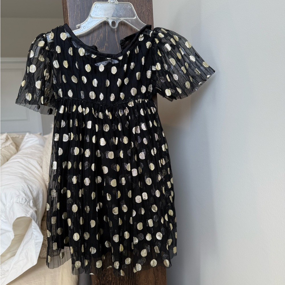 Pippa & Julie Black Mesh Dress with Gold Accents size 18 months